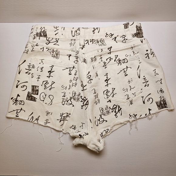SHEIN white and brown writings cotton blend jean shorts in size S US - Picture 3 of 8